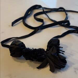 J. Crew Black Silk Ribbon Tie Belt with Floral Detail